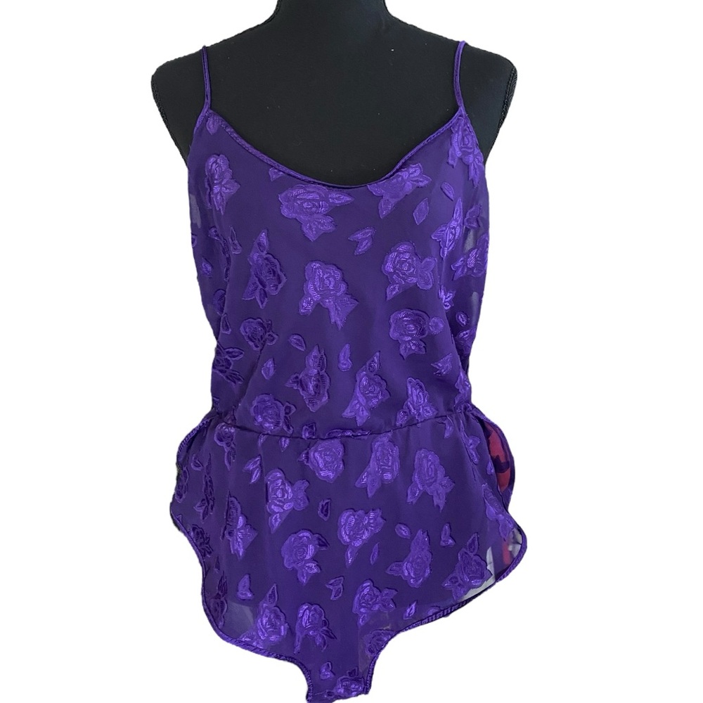 Vintage Petra Fashions Purple Floral Teddy Camiknicker Lingerie Size L